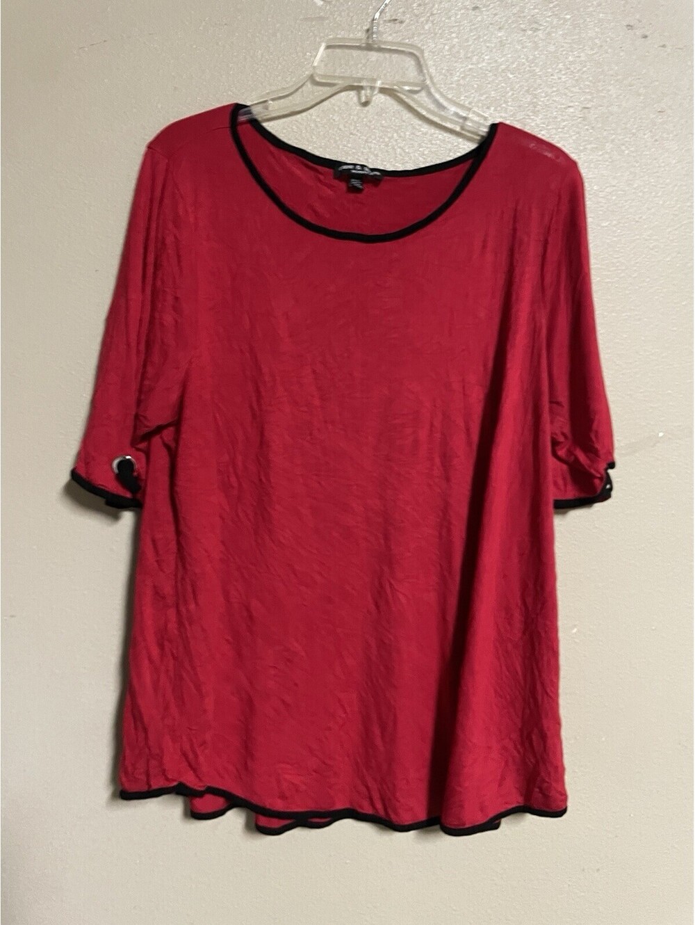 Plus Size Blouse Cable Gauge Red Short Sleeve T-Shirt 2x